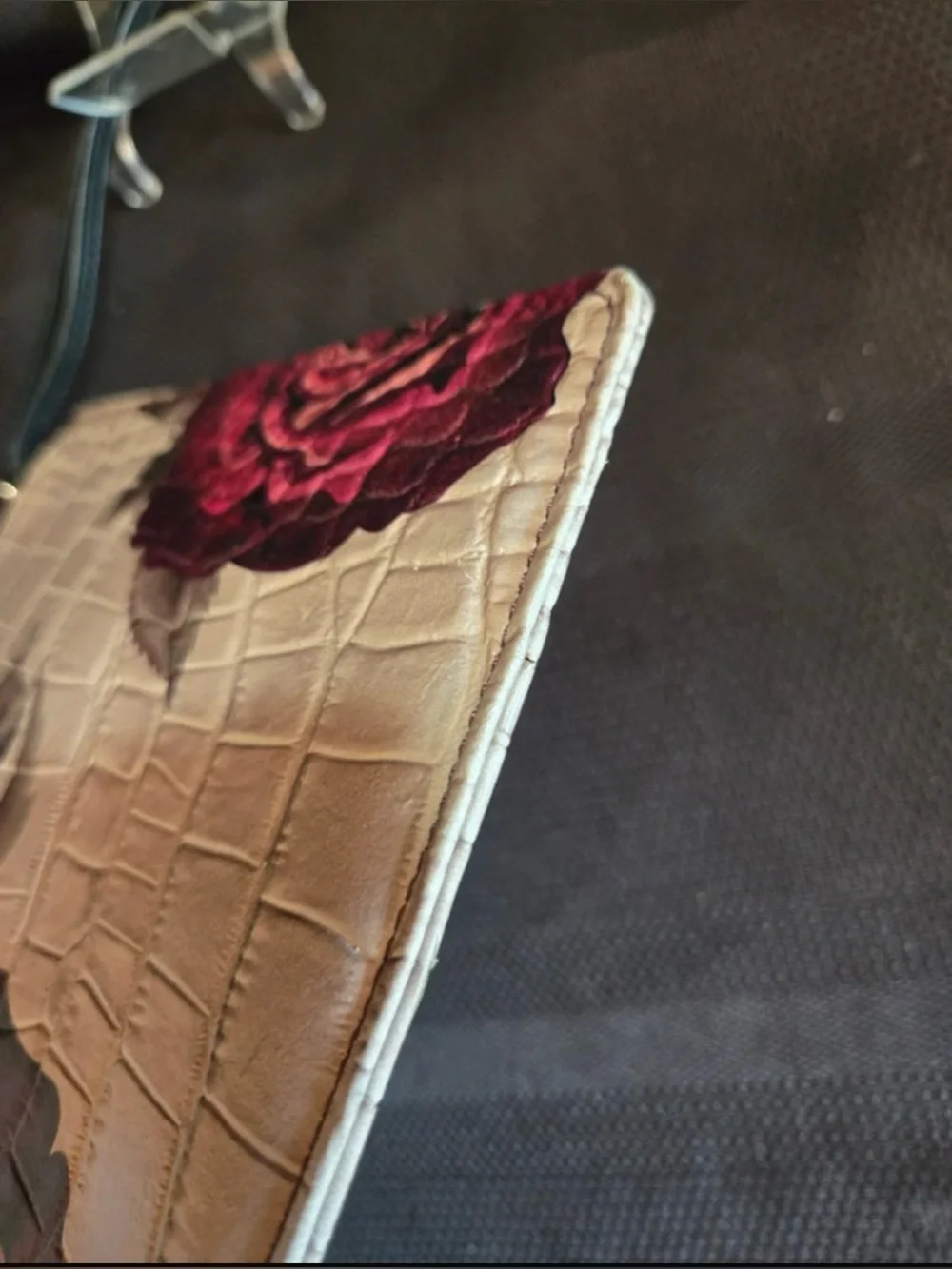 Brighton Chianti Painted Victoria Rose Croc-Embossed Leather Wristlet Clutch